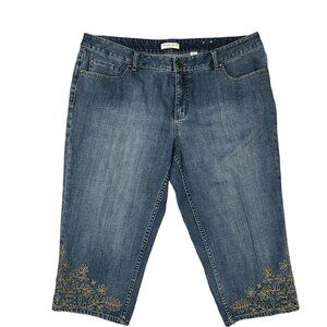 Coldwater Creek Natural Fit Capris Jeans W/Embroidery-size 18